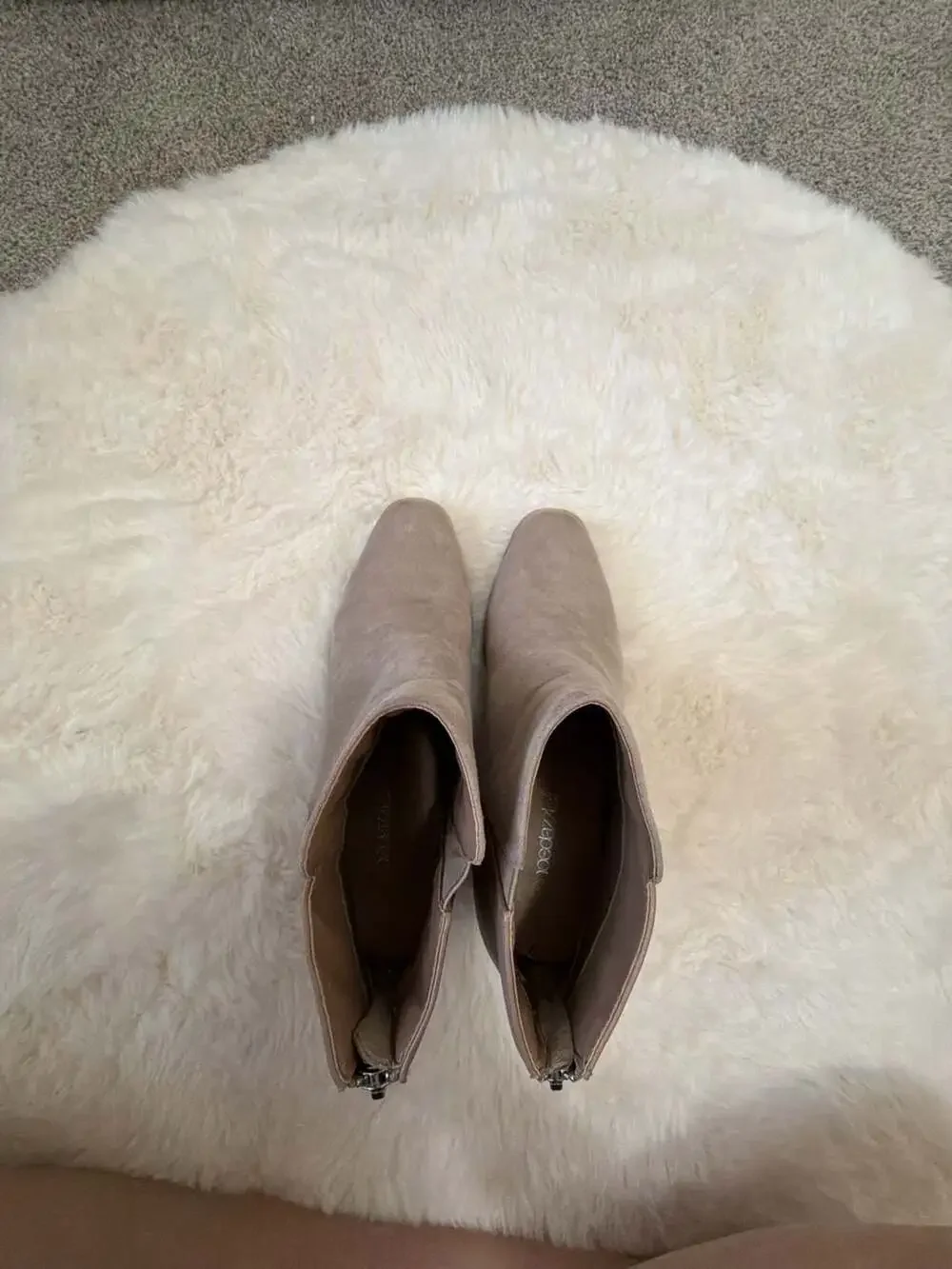 Shoedazzle Women's Taupe Faux Suede Block Heel Ankle Booties with Back Zipper